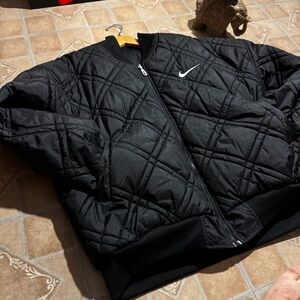 Vintage 90s Nike Reversible Bomber Jacket - Quilted/Big Swoosh - Size L